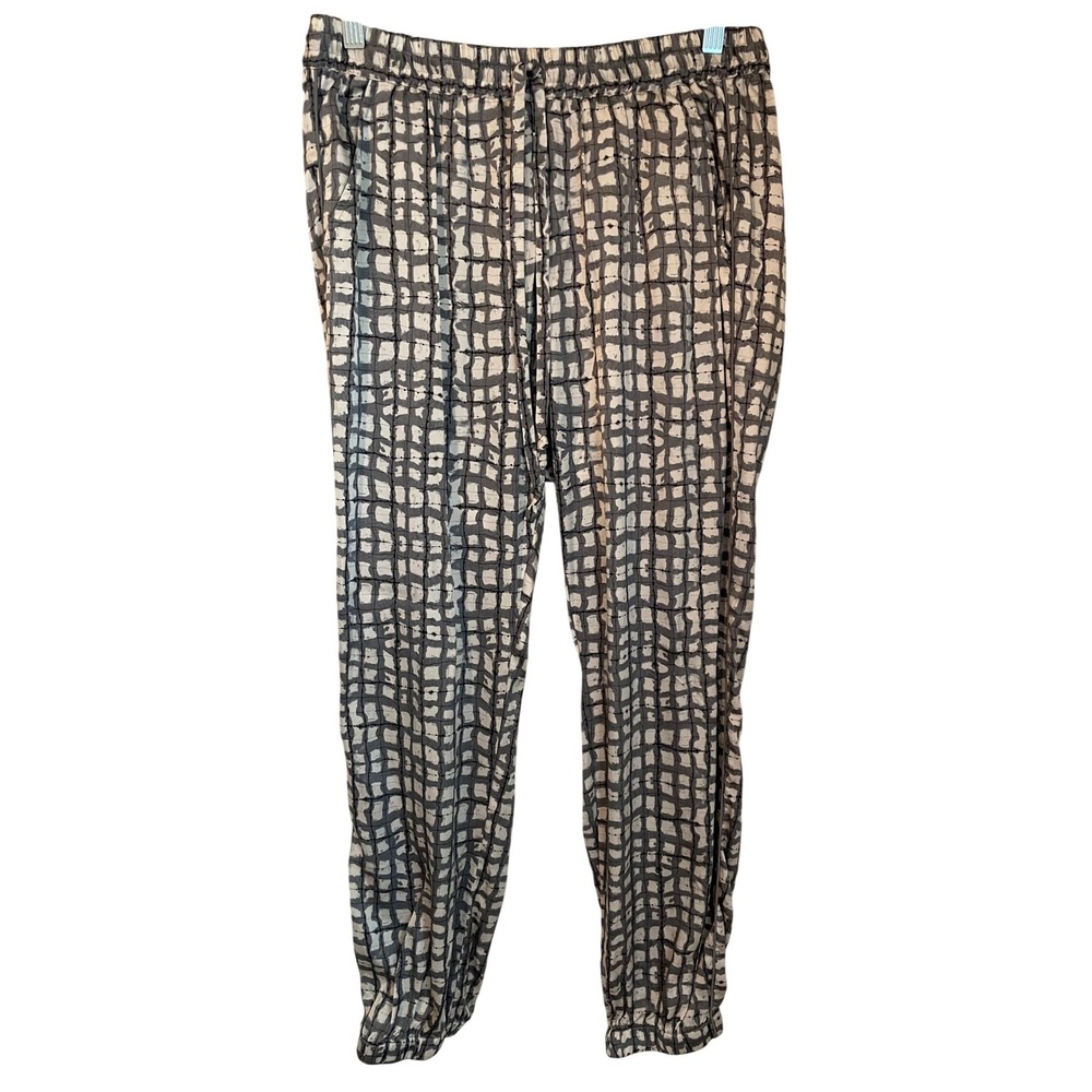 Pete & Greta Johnny Was  Latiyu Silk Jogger Pants Size S Gray Cream Shibori Grid